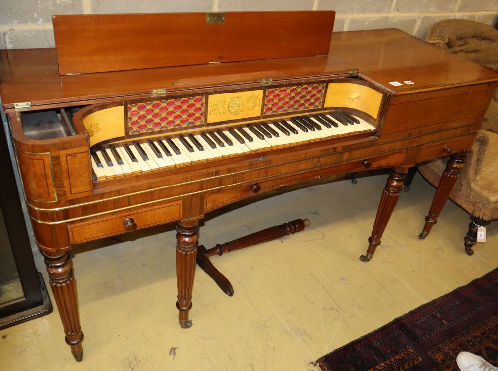 Astor & Co., 79 Cornhill, London. A Regency mahogany and rosewood banded square piano, W.170cm, D.62cm, H.86cm
